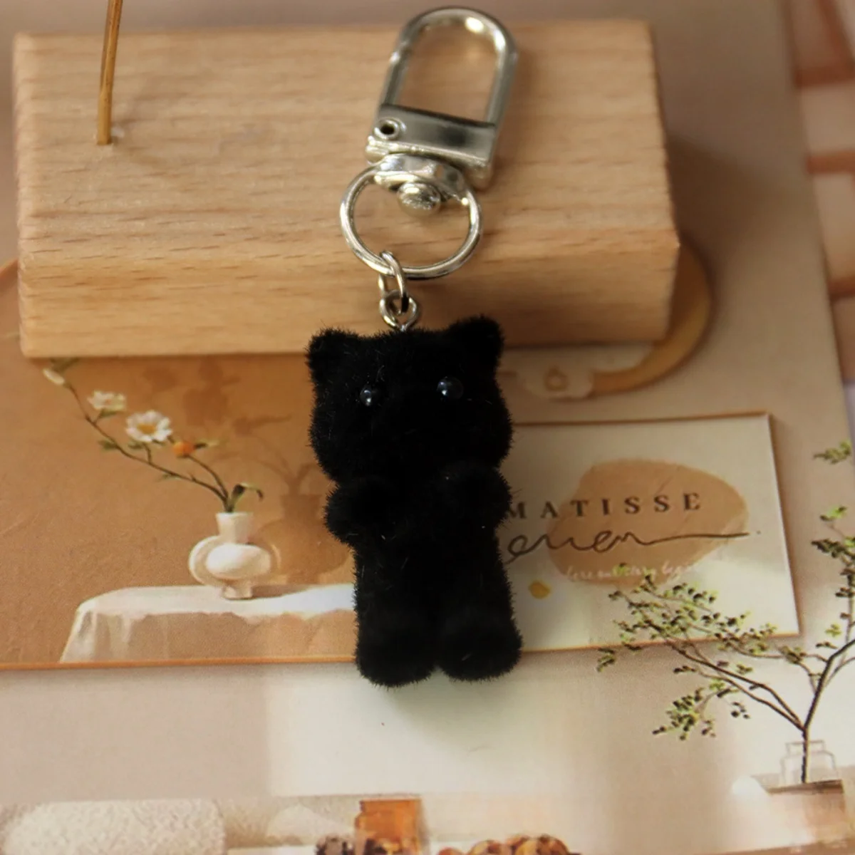 Cute 3D Flocking Kitten Keychain Cat Couple Mobile Phone Pendant Car Keyring Earphone Backpack Charms Bag Decor image 3