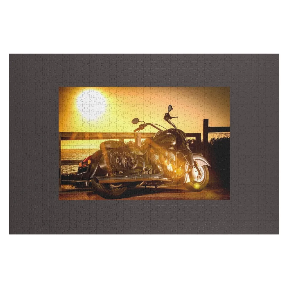 Indian Motorcycle at the beach at sunset Jigsaw Puzzle Personalized Child Gift Jigsaw For Kids Toddler Toys Puzzle