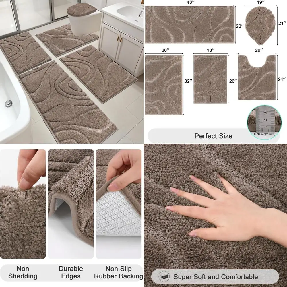 

Наборы ковриков для ванной комнаты hebe, комплект из 5 предметов, мягкий впитывающий коврик для ванной из микрофибры для ванной комнаты, нескользящий моющийся комплект ковриков для ванной с унитазом