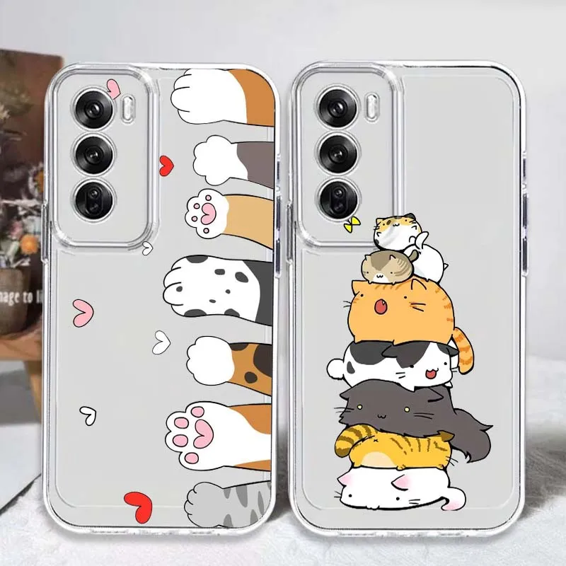 

Cute Cartoon Cat Phone Case For OPPO A11 A16 A55 A56 A57 A72 A52 A73 A74 A54 A76 A78 Find X5 X6 X7 Ultra Pro 5G Transparent