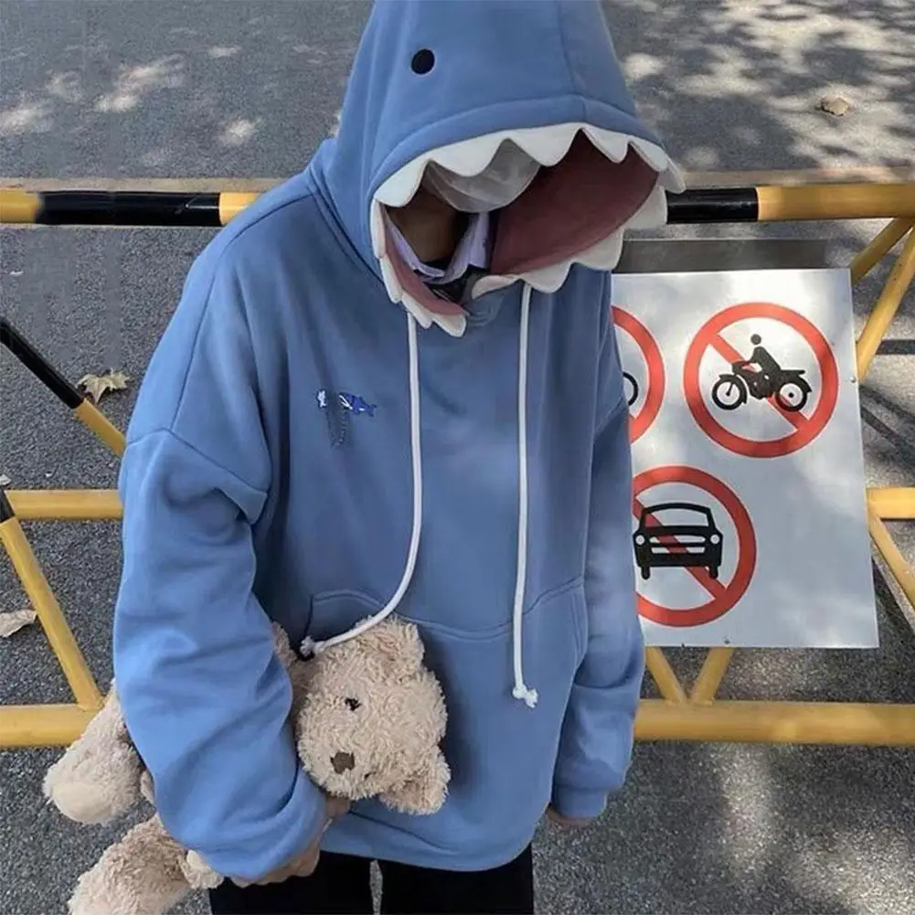 Funny Shark Patchwork Hoodies Man Autumn Kawaii Sweatshirt New Long Pullover Couple Clothes Casual 2023 Sleeve School H4Y9