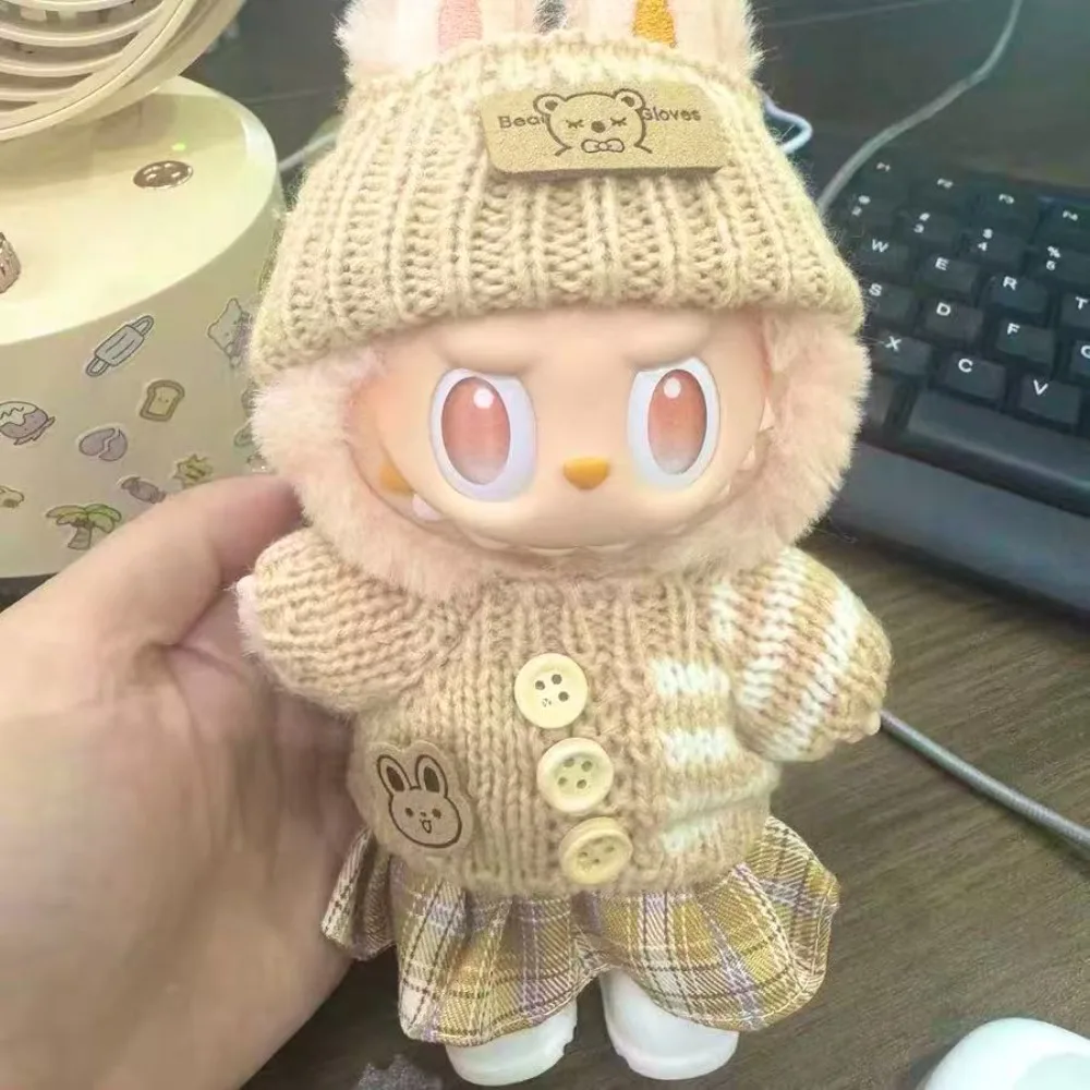 

For 17 cm Labubu Clothes Pendant Labubu Sitting Party Bear Label Scarf Hat Dolls Accessories Labubu Outfit
