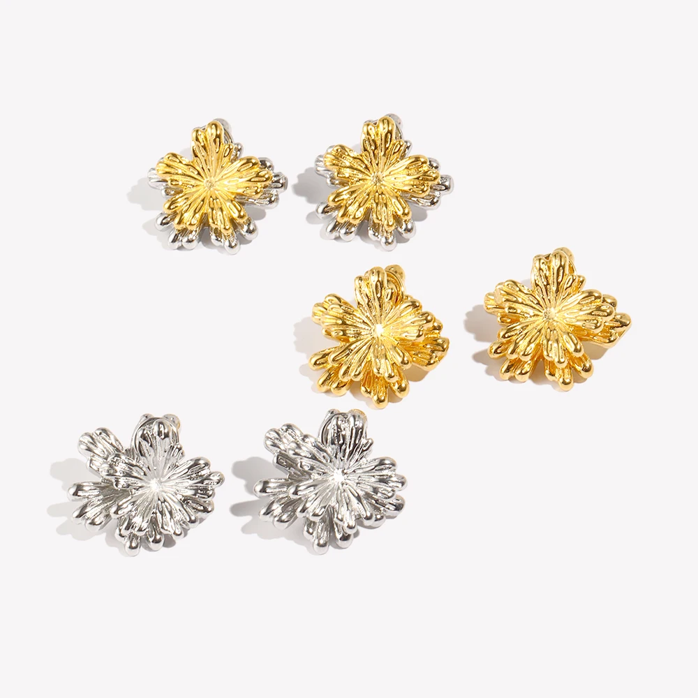 E.B.belle طبقة مزدوجة مزيج اللون زهرة صغيرة القرط رائعة الفولاذ المقاوم للصدأ 18 كيلو الذهب النساء مجوهرات للحزب هدية سحر #2