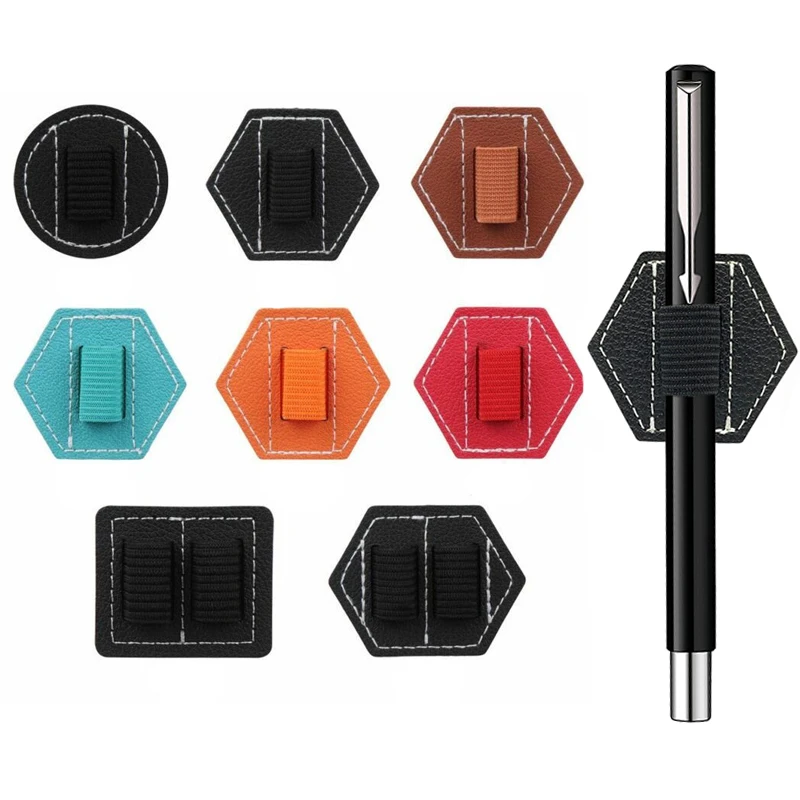 1pcs PU Self-adhesive Elastic Band Pen Holder Tablet  Notebook Stylus Inserted Round Hexagonal Fixed Pen Holder Sticker