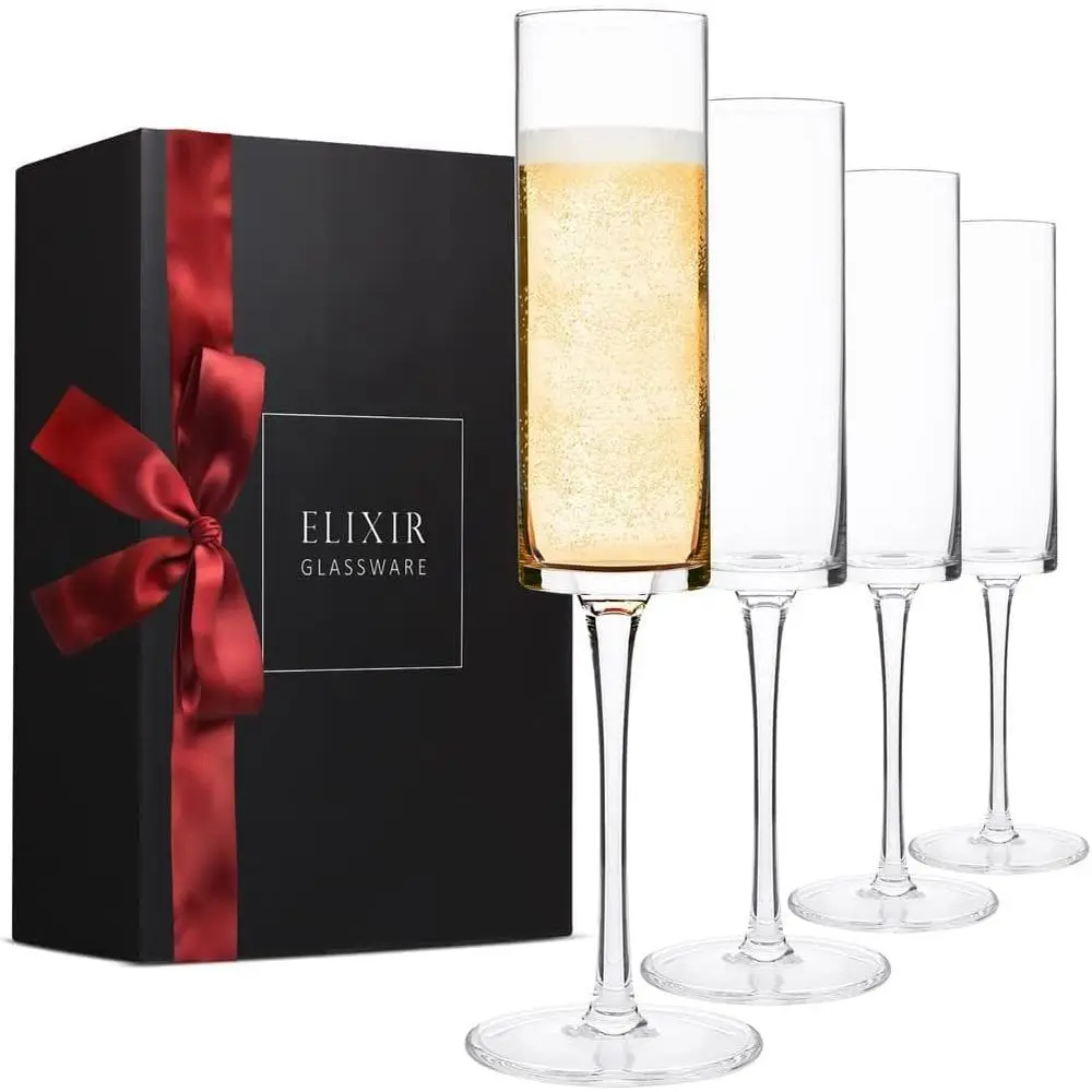 

Champagne Flutes, Edge Set of 4 - Modern & Elegant for Wedding, Anniversary, Christmas, Birthday - 6oz, Premium Crystal