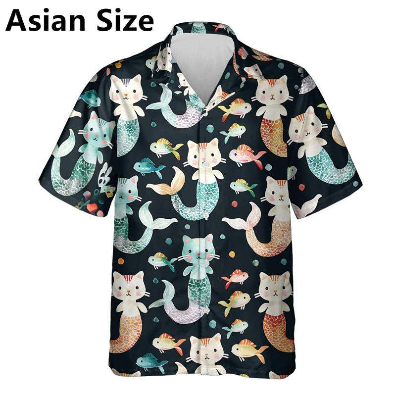 Beautiful Mermaid Graphic Shirts For Men Fashion Summer Short Sleeve Lapel Button 3D Printed Kids Shirts Casual Harajuku Blouse