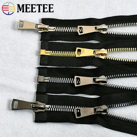 1Pc Meetee 8# Metal Zipper 70-100cm Double Sliders Open-End Auto Lock Zips Tape Garment Coat Sewing Zippers Repair Kit Supplies