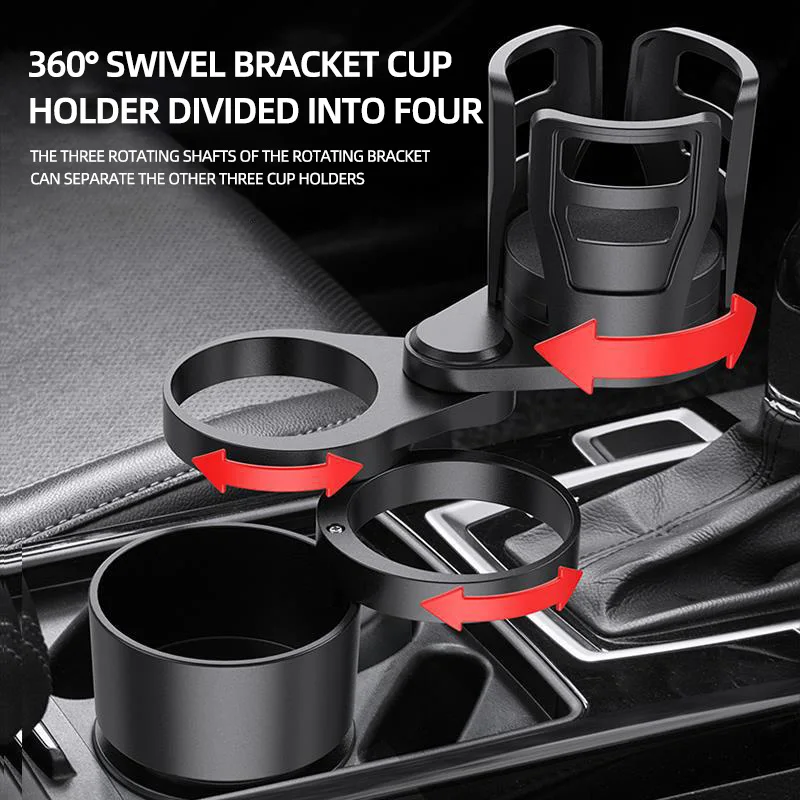 

Adjustable Car Cup Holder Expander 360°Rotating Multipurpose 4 Cup Holder Snack Tray Storage Rack Coffee Cup Drink Holder
