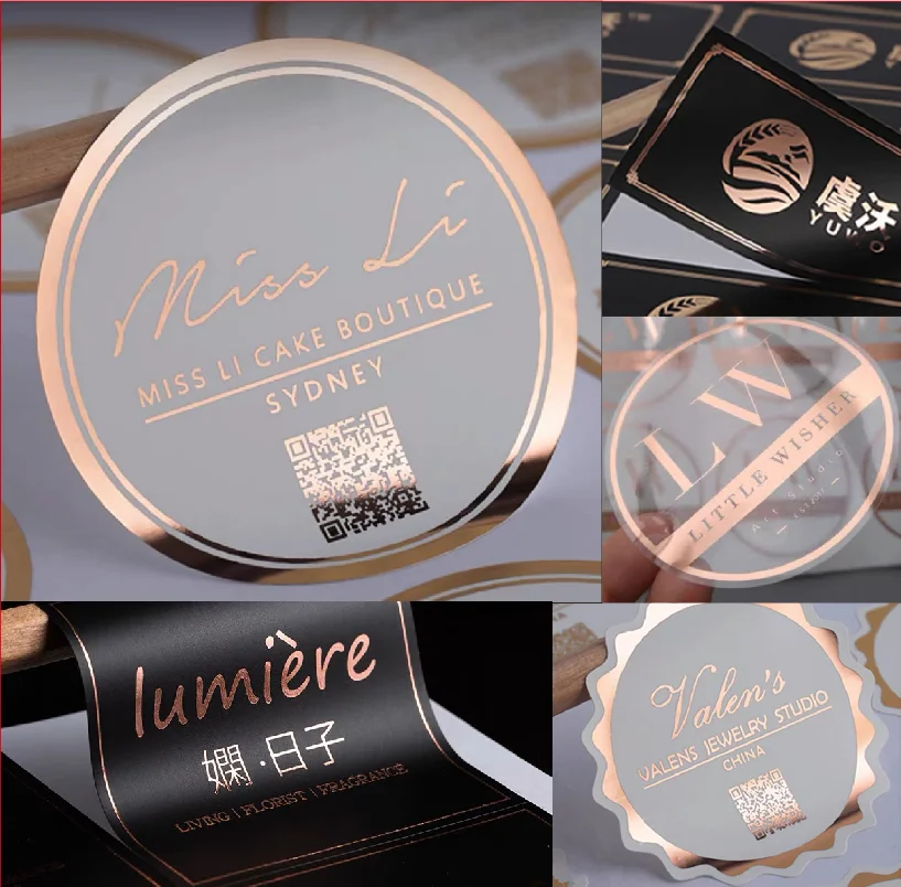 Rose gold gold stickers, customized business logo, wedding custom labels, gold packaging, circular transparent labels