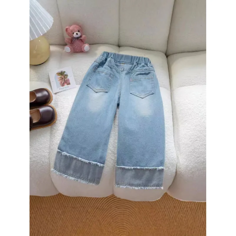 Kxkm-Girls' Children's Autumn Clothing Jeans2024Children's Fashionable Cartoon Rabbit Strawberry Casual Wide-Leg Trousers