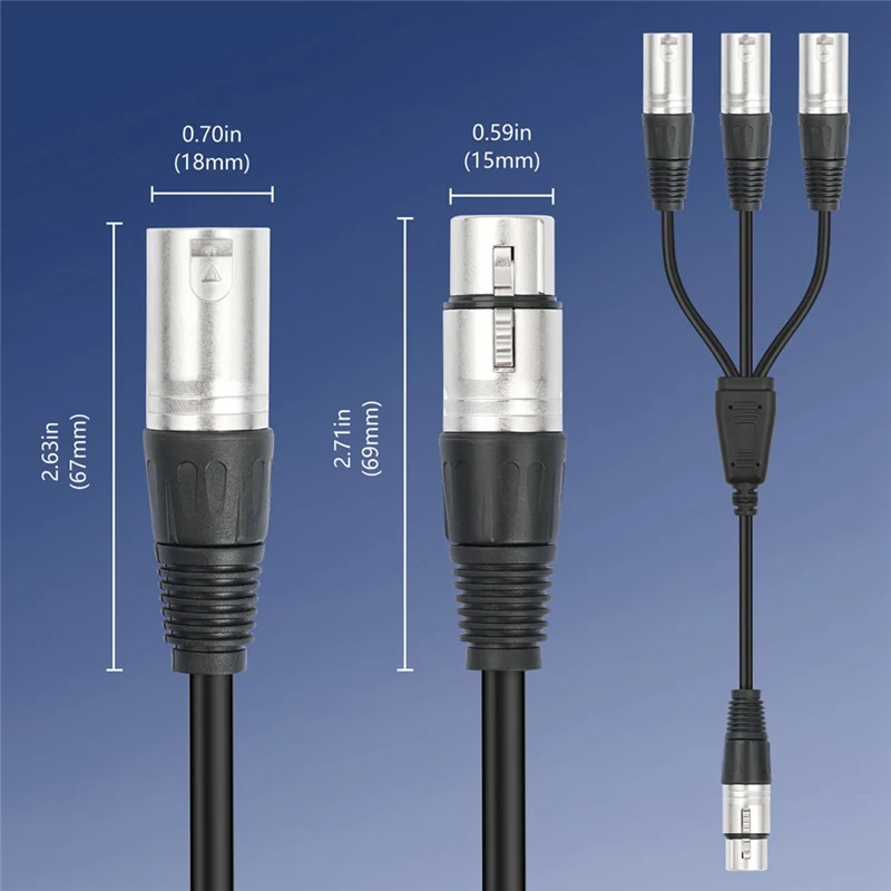 ABSQ-3Pin XLR أنثى إلى 3 ذكر Y الفاصل - كابل مقسم XLR ثلاثي الاتجاه لميكروفون الخلاط