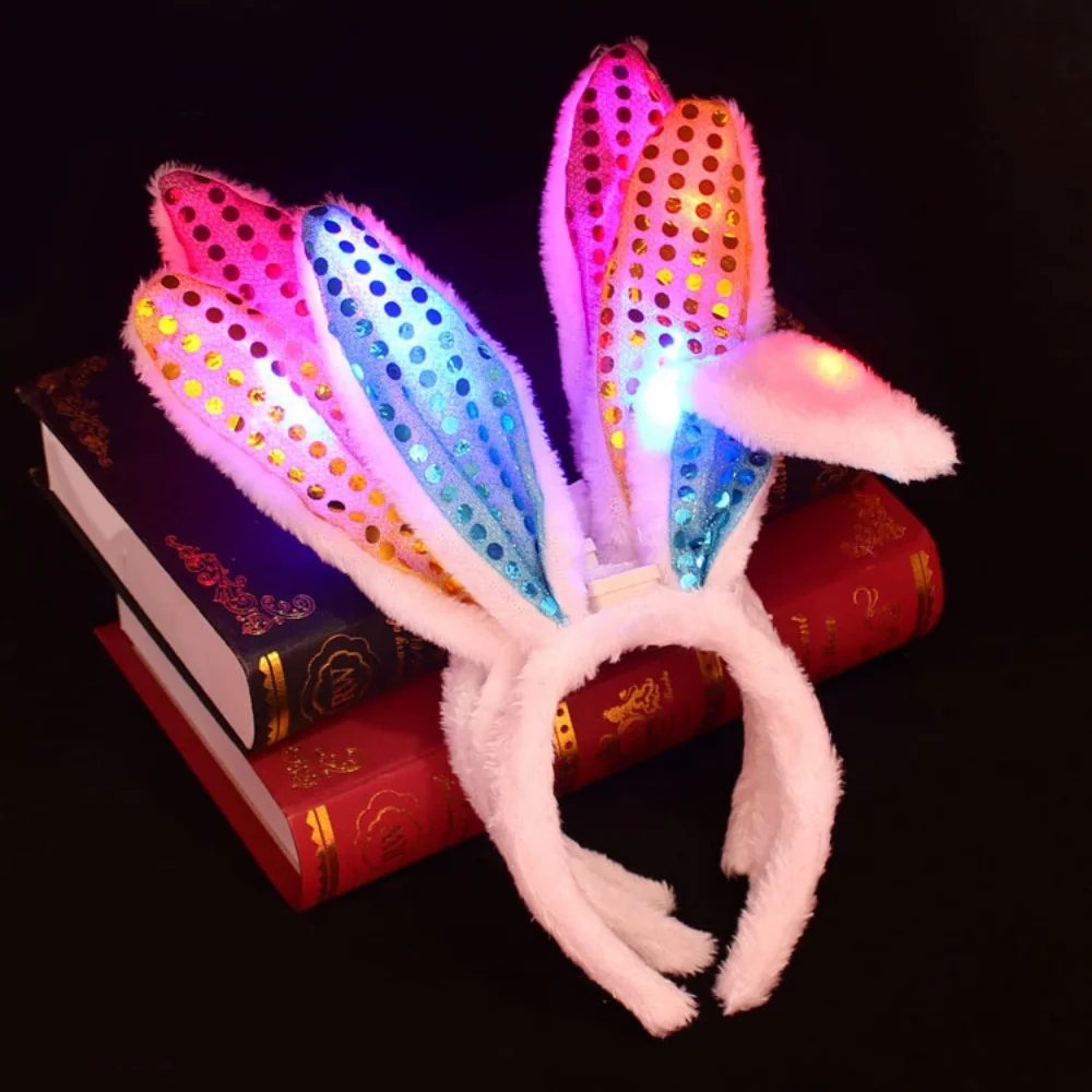 Diadema De Orejas De Conejo De Felpa Con Luces LED – Orejas Móviles De 50 Cm, 3 Modos De Iluminación (rápido, Lento, Fijo), Pilas Incluidas, Ideal Para Fiestas Y Cosplay