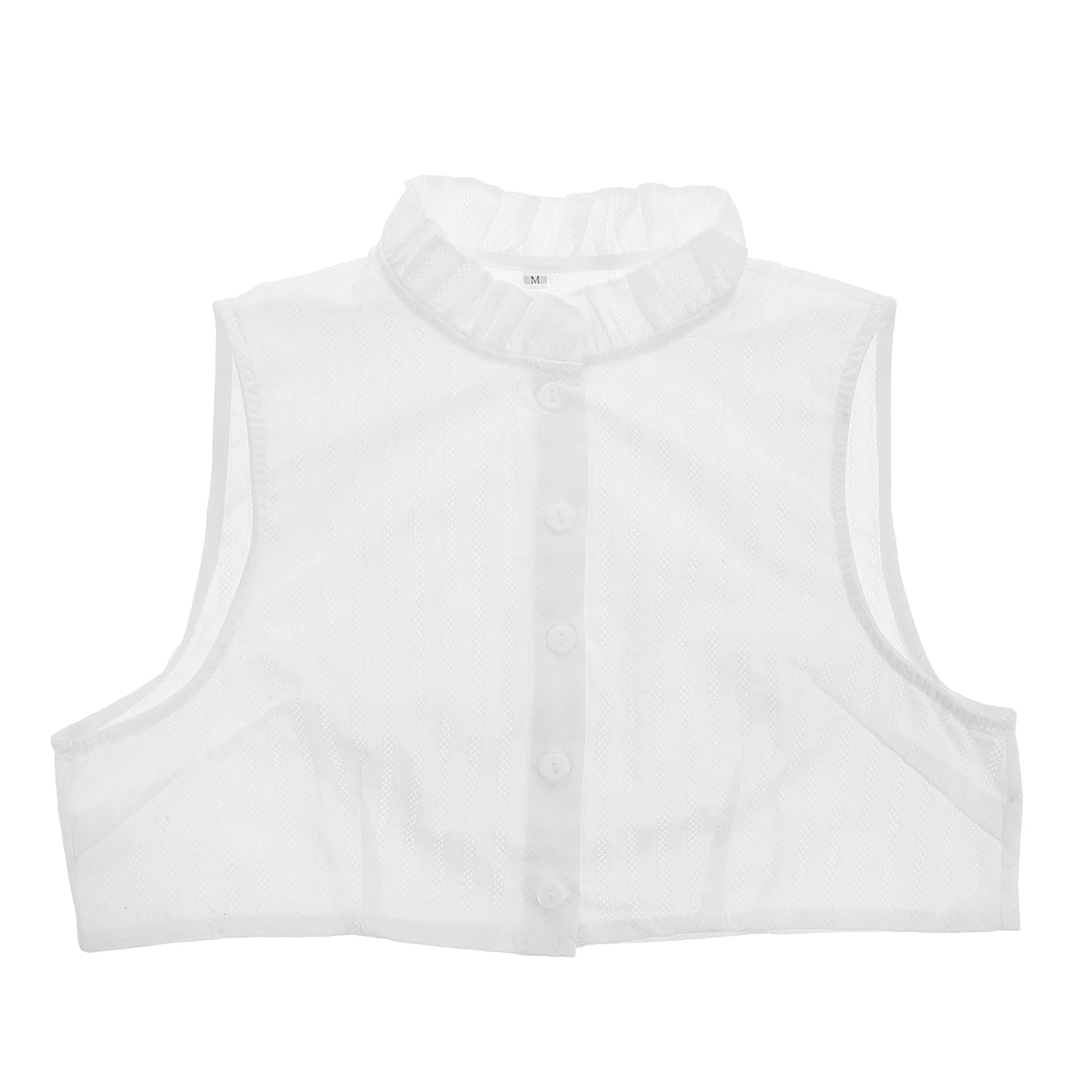 

Women'S Fake Dickey White Round Half Shirt Blouse Fashionable Ruffle Linen Layering Accessory Faux Shirt White Detachable