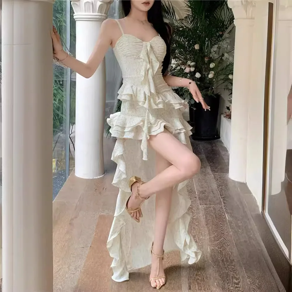 

Summer Pure Desire Sle Irregular Hem Blouse Dr with Lace Trim for Beach Vaion High Waist Knitted A-Line Skirt