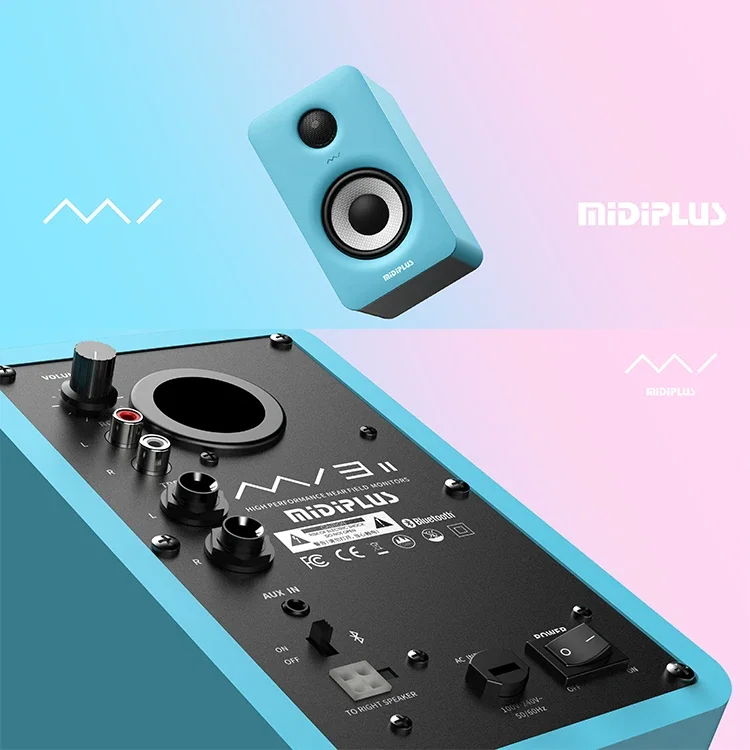 Midiplus Audio MI3 II V2 2*25 Watts Alto-falante Bluetooth sem fio ativo com amplificador de áudio digital classe D para gravação em estúdio