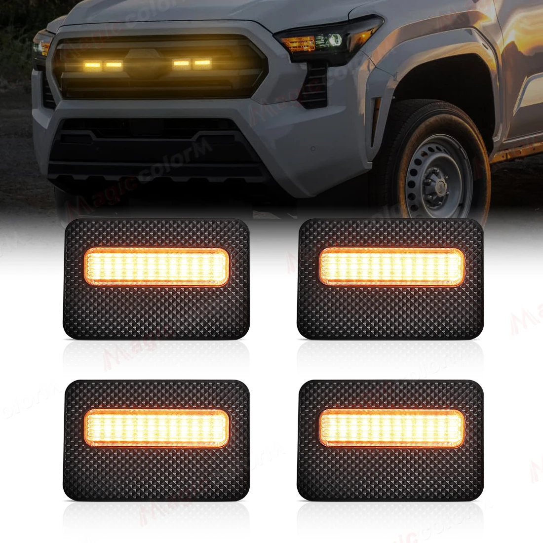 1 Set Car Front Bumper Grille Light For Toyota Tacoma SR SR5 2024 LED Daytime Running Lamp Yellow Grid Warning Light Headlight