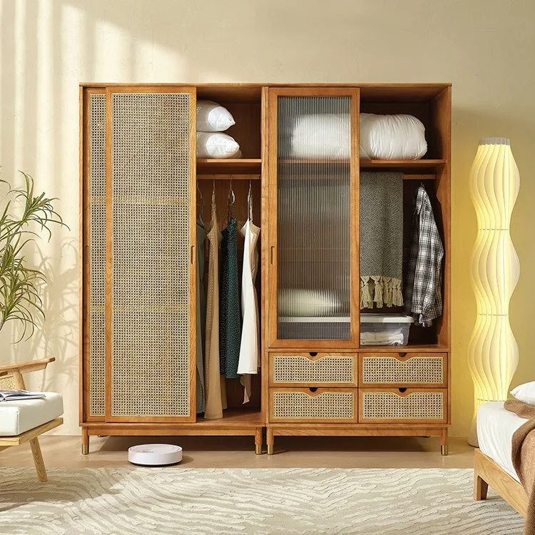 Wabi-sabi closet bedroom home solid wood glass cabinet door