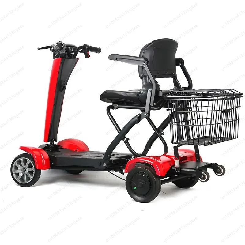 One-button automatic folding electric scooter, lightweight four-wheel design with remote control, the elderly disabled