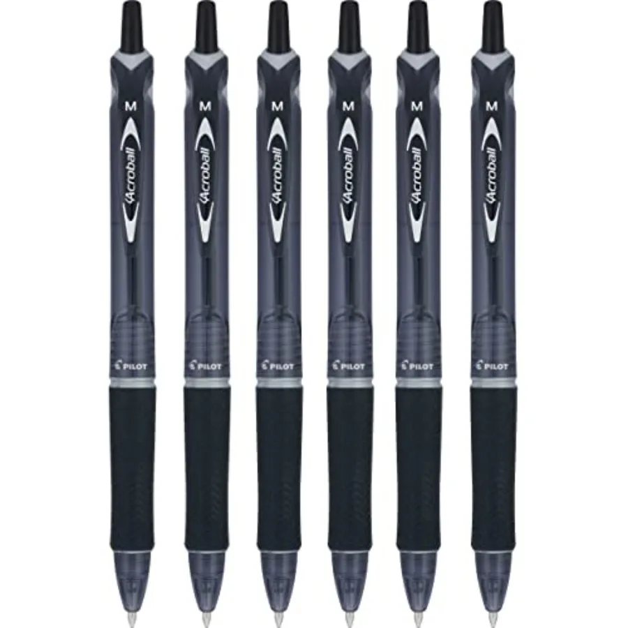 

Acroball Colors Advanced Ink Refillable and Retractable Ball Point Pens, Medium Point, Black Ink, 6 Pack