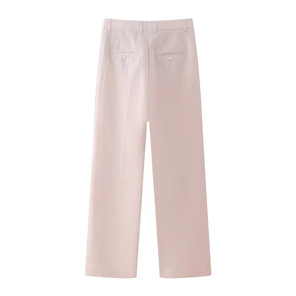 PB & ZA 2024 primavera rosa drappeggio Casual doppio petto da donna cappotto da pendolare pantaloni a gamba dritta