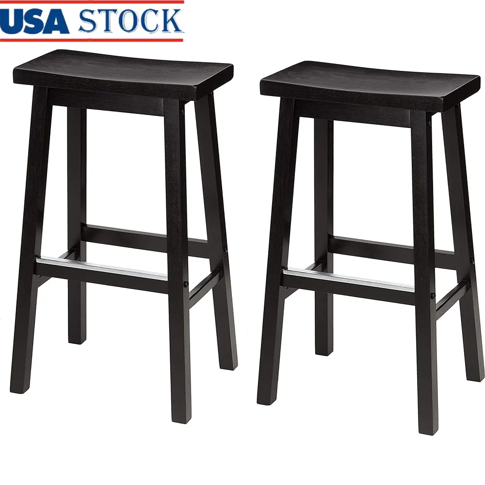 

Solid Wood Saddle Seat Barstool Set of 2 Kitchen Island Casual Extra Seating with A-frame Design Stable Construction