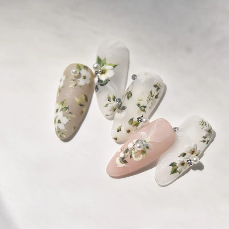 Tomoni-Relief Nail Stickers, Etiqueta Retro Popular, Flor de Jasmim Estilo Japonês, Atacado de Fábrica, 3332