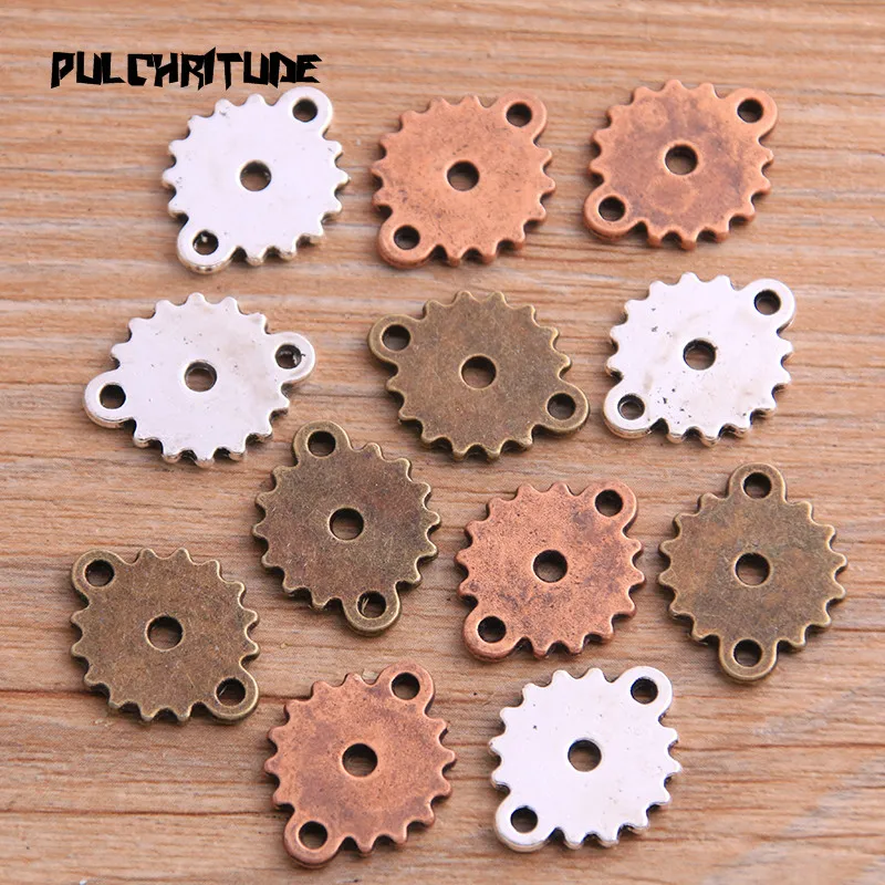 10PCS 17mm Three Color Vintage Metal Zinc Alloy Steampunk Gear Charms Connector Fit Jewelry Pendant Charms Makings