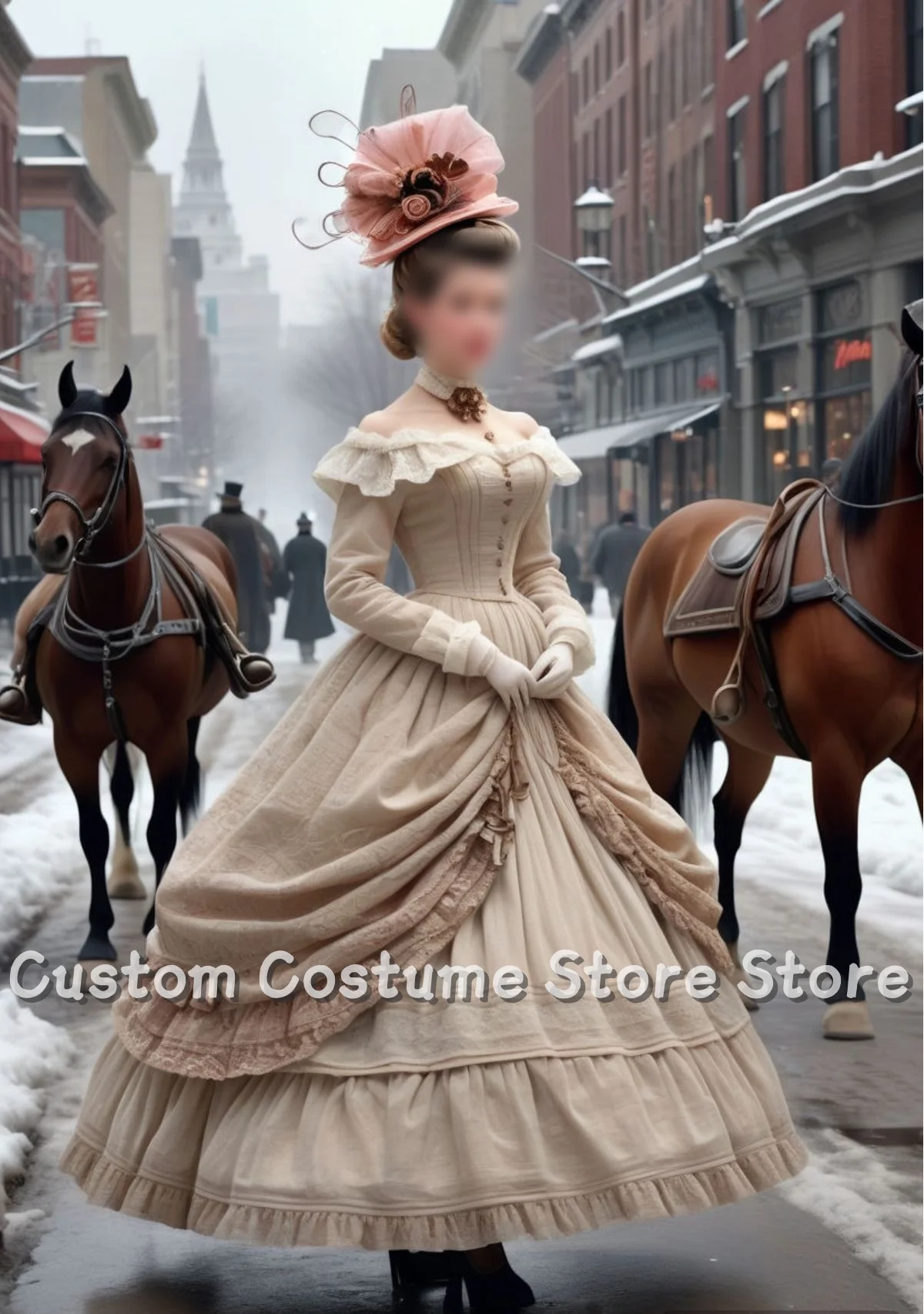 فساتين سهرة كلاسيكية مخصصة على الكتف على الطراز الفيكتوري خفيفة بأكمام طويلة من الدانتيل وكشكشة على شكل حرف a بطيات للكاحل مناسبة رسمية Pr #1