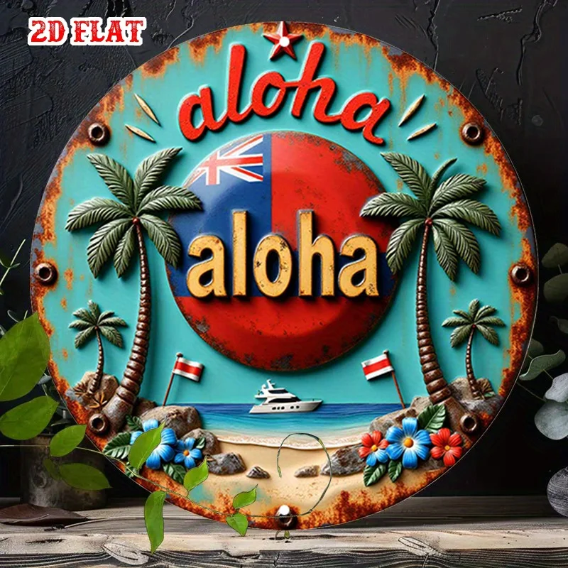 2D Flat, 1pc Vintage Hawaiian Aloha Metal Wall Art - 7.87