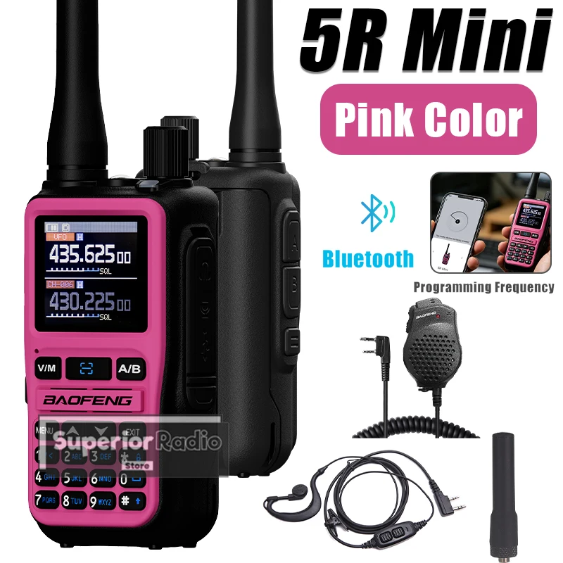 1-2個入り-baofeng-uv-5r-ミニ無線機-双方向ラジオ-ピンク-デュアルディスプレイ-usb-c充電器-999チャンネル-am-キャンプ、ハイキング、ハンティング用