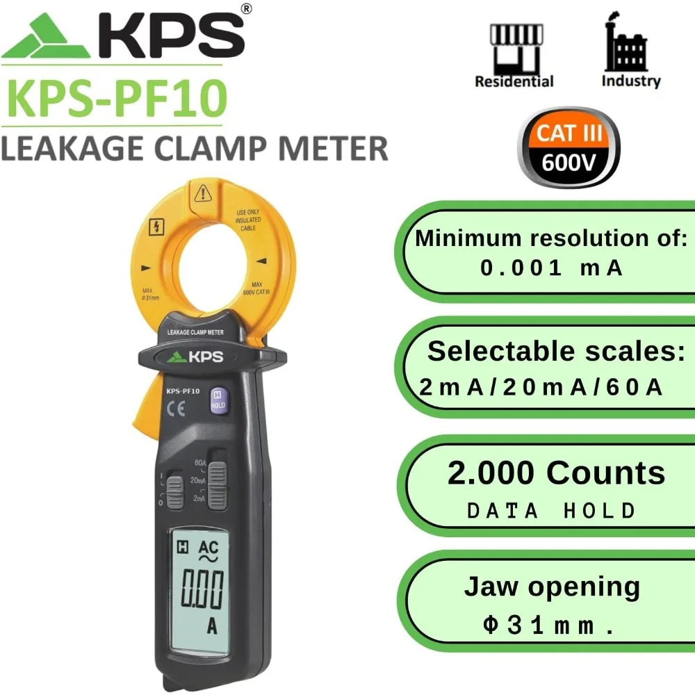 Leakage Clamp Meter 60A AC 2.000 Counts CAT III