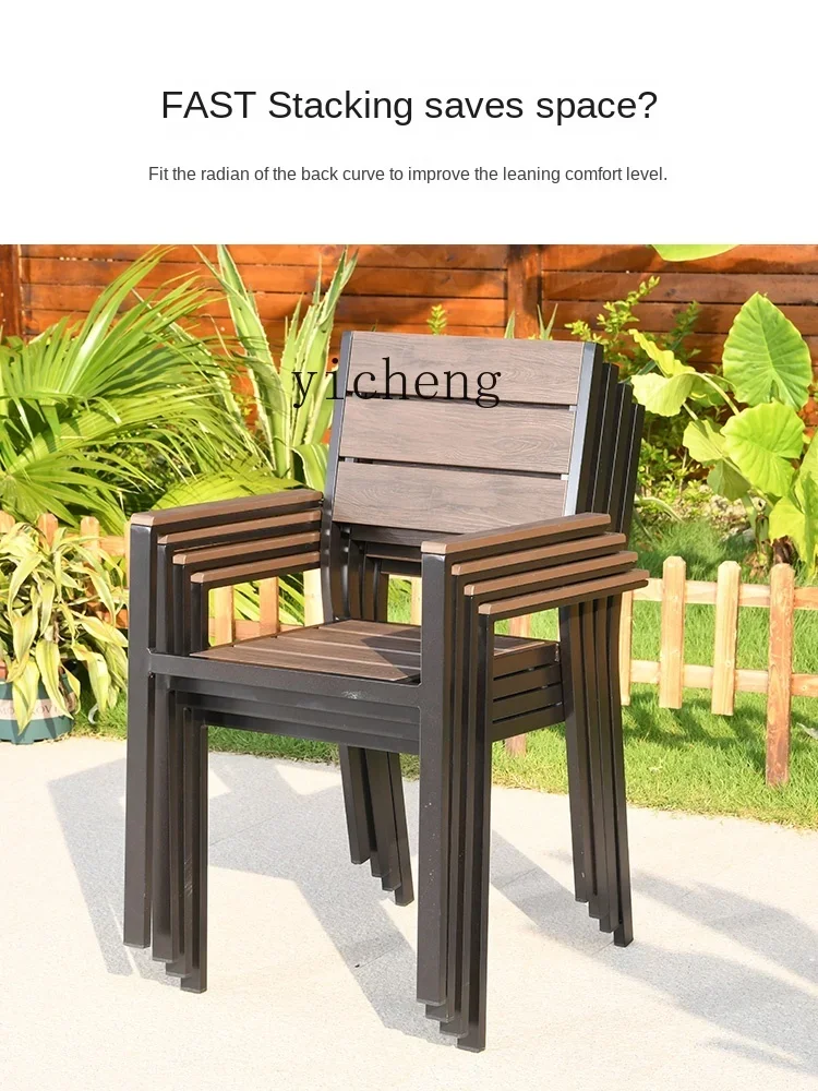 Outdoor Desk-Chair Courtyard Garden Retro Wooden Chair Outdoor Leisure Terrace Plastic