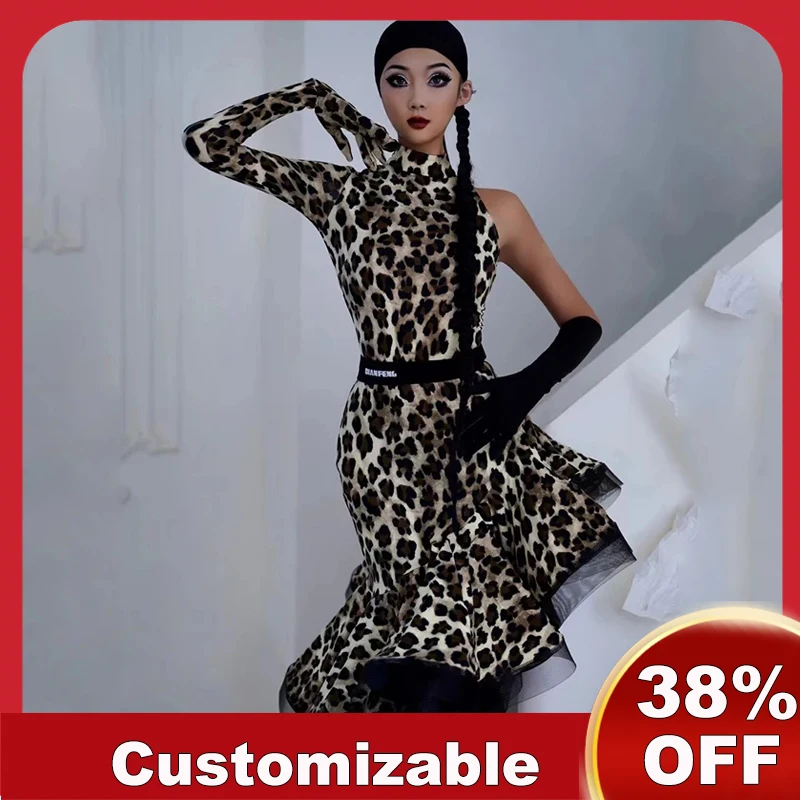 Latin Dance Dress For Women Single Sleeved Fishbone Skirt Suit Chacha Rumba Tango Wear Latin Dance Competition Dress DQS15153