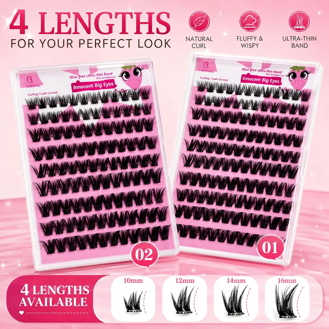 Glue Free Cluster Lashes 2Pack Self Adhesive Eyelashes C&D Curl 10‑16mm Mixed Length  Cat Eye Reusable No Glue DIY Eyelashes