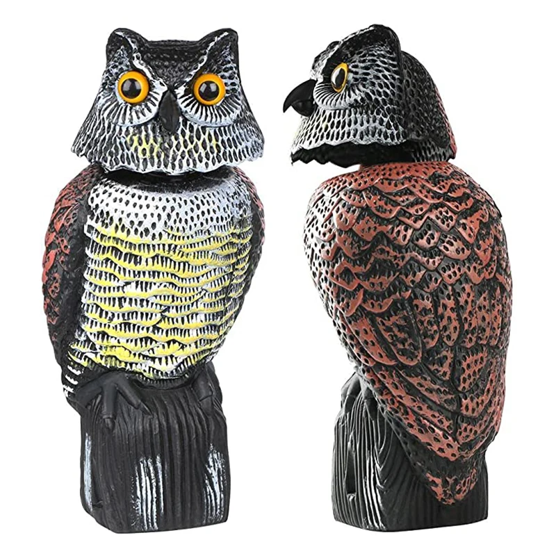 

Fake Horned Owl Statues Bird Scarecrow Decoy Deterrents Nature Enemy Pest Repellent Garden Yard Realistic Scarer Control Sound