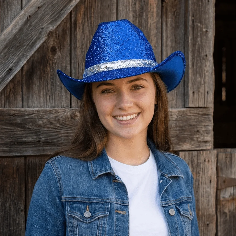 Cool Sequin Bowler Hat Shimmering Adjustable Western Cowboy Hat Fedoras Hat Glitter Cowgirl Hat Men