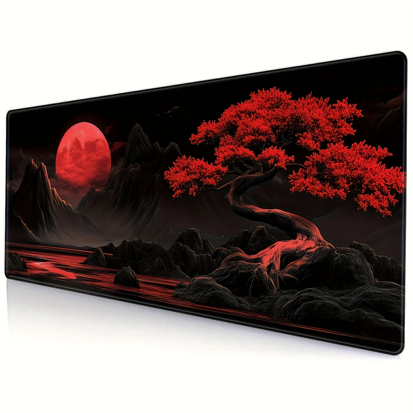

Red Bonsai Dark Moon Mouse Pad Large Non-slip Waterproof Desk Mat for Office Home Japanese Dark Aesthetic Gaming Laptop Mousepad