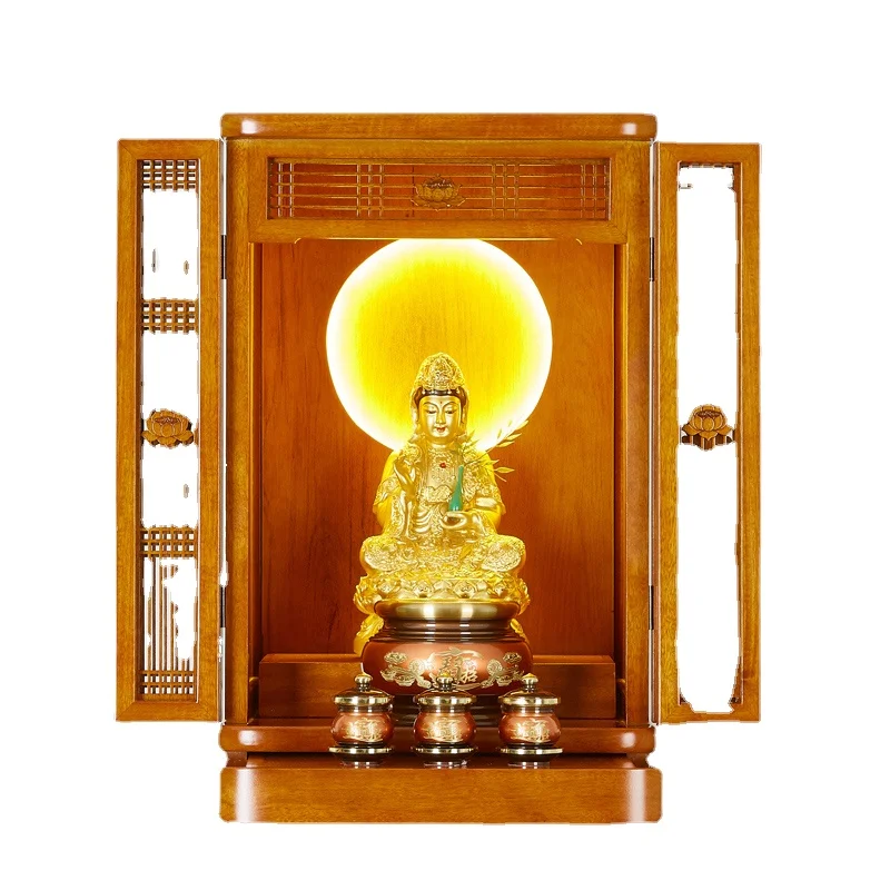 

CX for God Cabinet Wall-Mounted Buddha Niche New Chinese Style Hanging onto the Cabinet with Door Simple Home