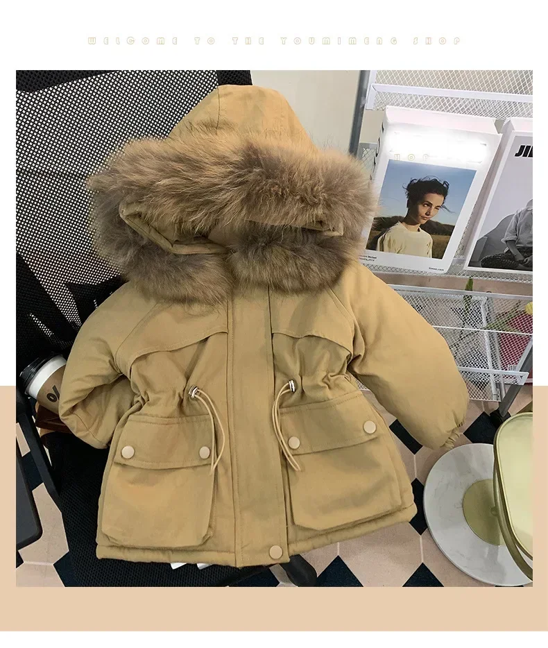 Girls Outerwear with Plush Cotton Jacket Winter Fashion Baby Girls with Down Jacket Thick 2024 New Childrens Cotton Jacket