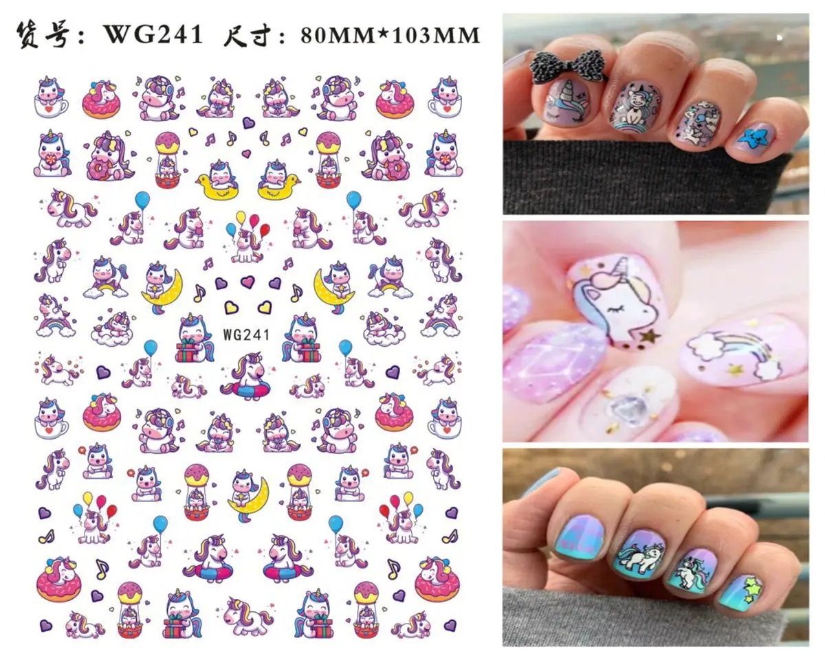 1PCS Disney Cartoon Little Pony Unicorn Nail Sticker Nail Parts Anime Toy Story Winnie the Pooh 3D Sticker Nail Art Decoration