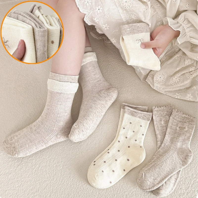 4Pairs Soft Breathable Socks Spring Autumn Cotton Socks Simple Casual Middle Tube Socks for Boys Girls Korean Style Calcetines