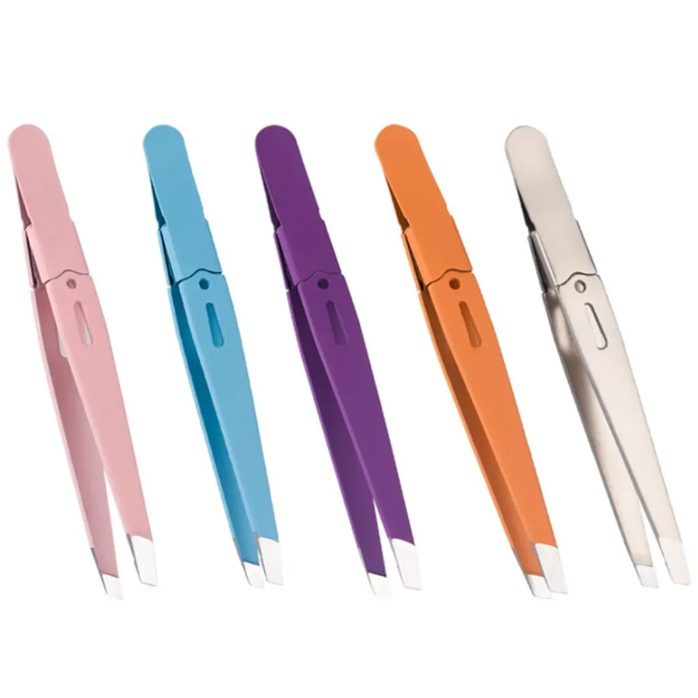 Pincettes colorées de précision en acier inoxydable, pour épilation du visage des sourcils, éclat, pointe inclinée pour points noirs, pointe d'angle
