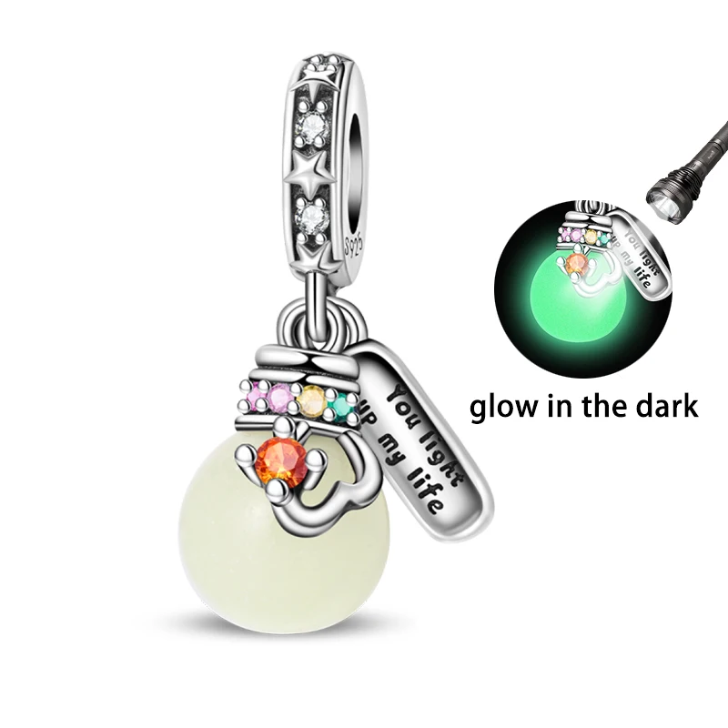 Original Charms Silver Beads Glowing Planet Pendant