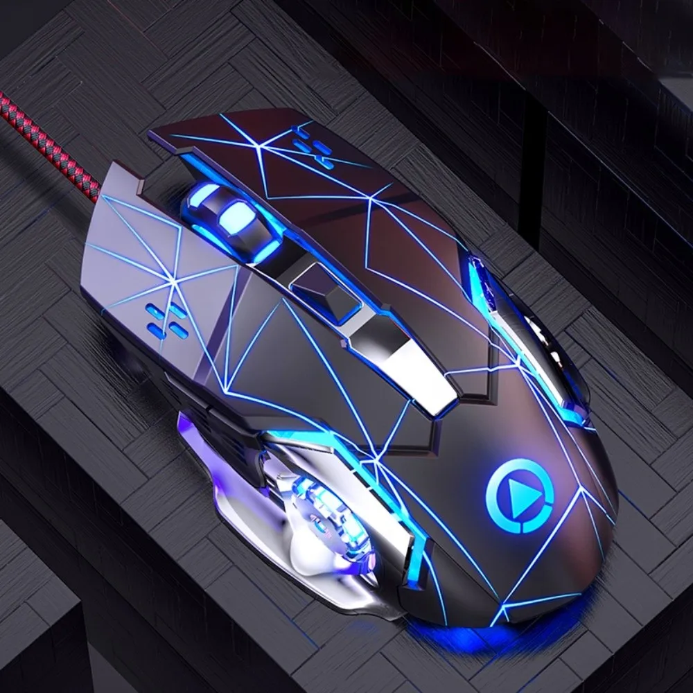 Portable Colorful Light Wired Mouse Illuminated with Sound USB Mouse 7-Color Cool Mechanical Mouse Office Home
