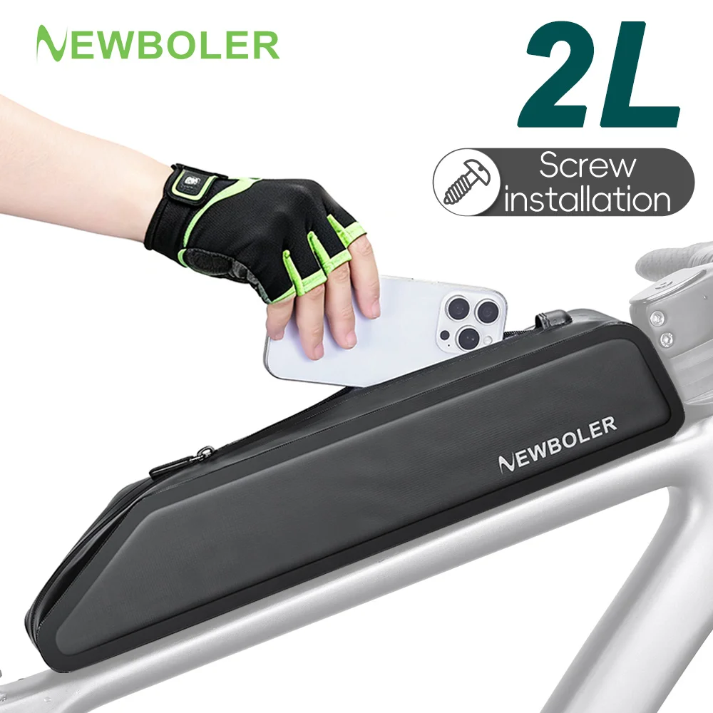 NEWBOLER 2L Gravel-Bike-Tasche Fahrrad-Oberrohrtasche mit Schrauben Wasserdichte PVC-Rahmentasche für Rennrad, MTB und Gravel-Bike