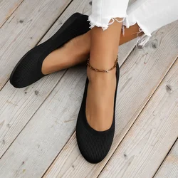 Elastic Knitting Flats Slip on Shoes for Women  Summer Breathable Soft Loafers Woman Lightweight Casual Shoes Mom Moccasins