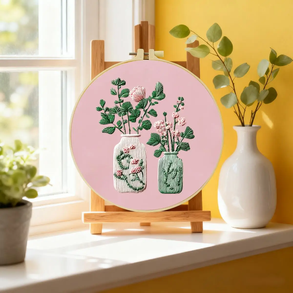 1 Stück 20X20CM/15X15CM 7,87/6,3 Zoll Vase Stickerei Starter-Kit DIY-Kit DIY-Stickerei-Set Handarbeiten Nadelkunst Malerei – Detail 1