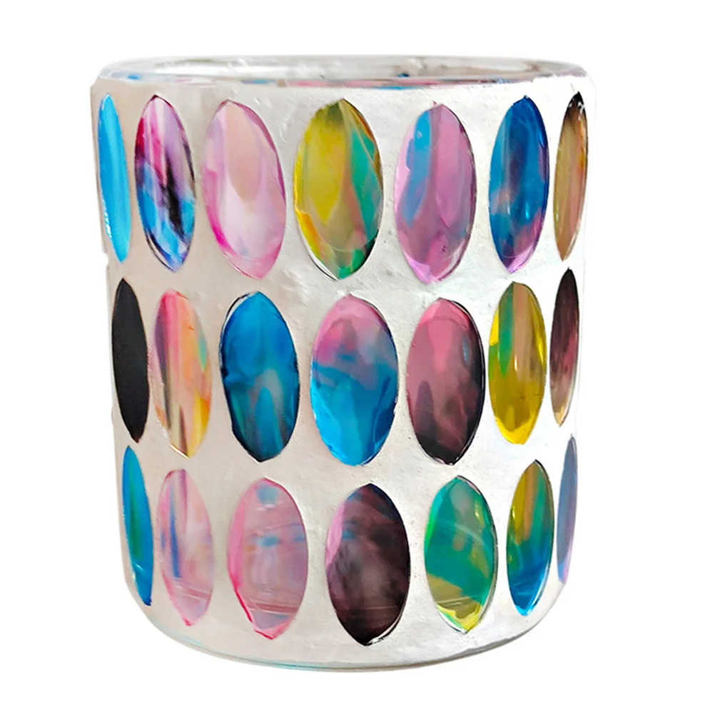 حامل زجاجي فسيفساء رومانسي قطعة مركزية مزخرفة لحفلات الزفاف وحفلات العشاء والمنزل مقاس 12 سم تصميم فني فريد من نوعه #2