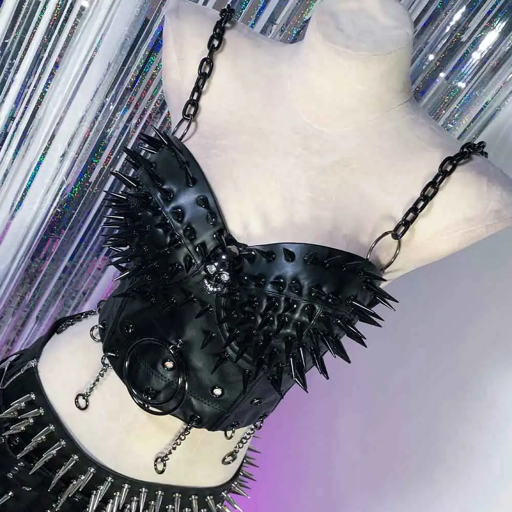 

Топы из веганской кожи в стиле Харадзюку 90-х, эмо, готика, кавайи, эко-гранж, гот, для подростков, E-Girls, Y2K, панк-рок, красные, с заклепками, ручная работа, DIY