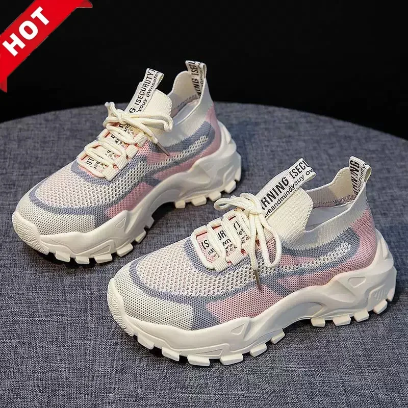 

Trendy women's sports shoes 2026 spring new fly woven breathable casual shoes fly woven height increasing women's shoes